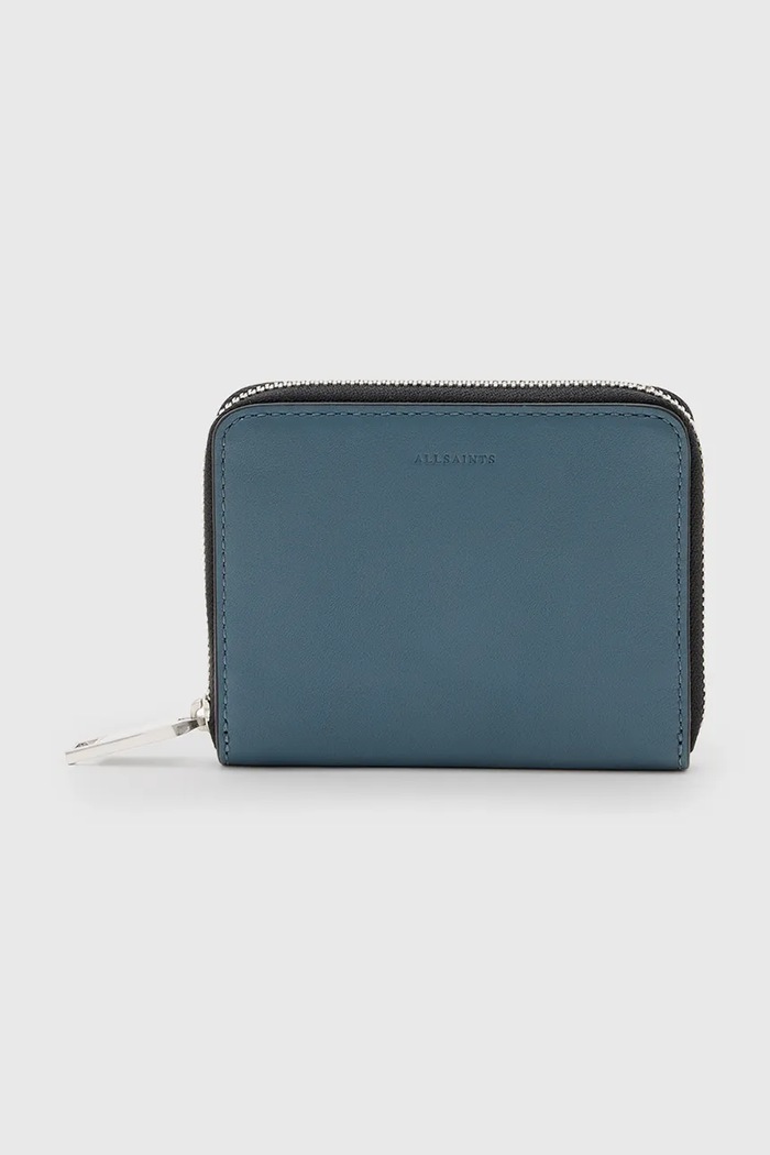 Usnjena denarnica AllSaints LENA HEX Zrnato usnje modra W130XC