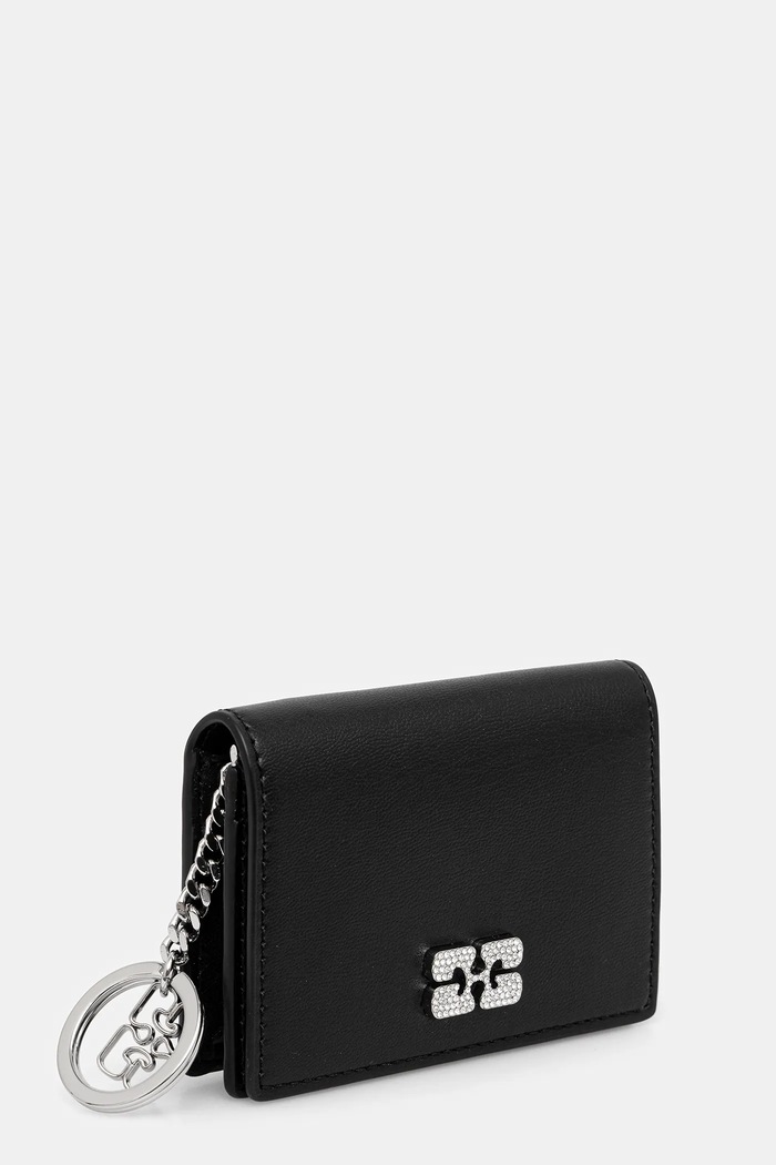 GANNI portfel Flap Card Holder Strass A6395 czarny AW25