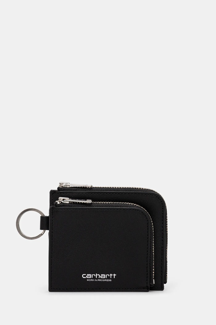 Кожен портфейл Carhartt WIP Double Vegas Zip Wallet гладка кожа черен I033802.0M4XX