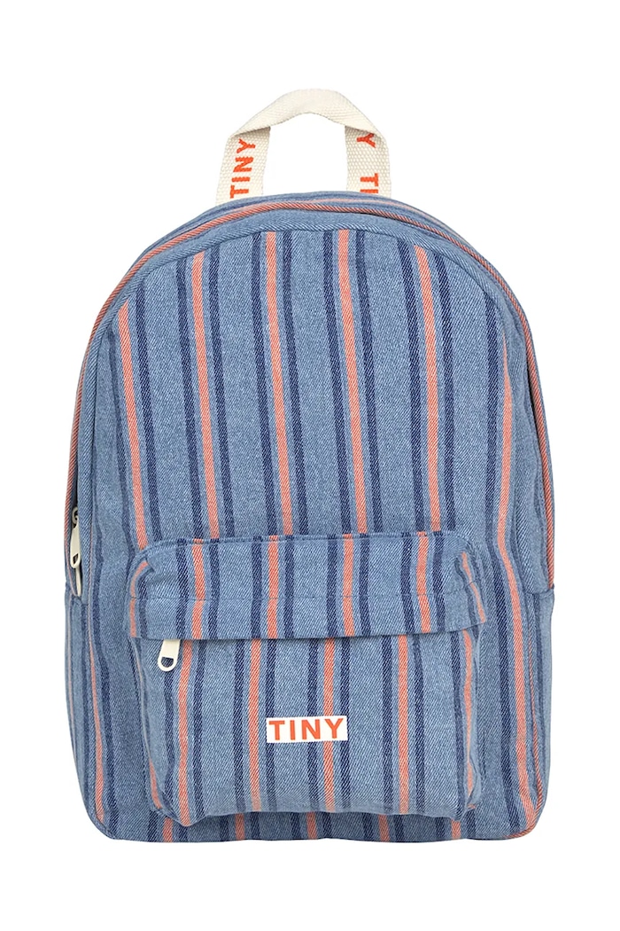 Tinycottons ghiozdan copii STRIPES DENIM BACKPACK nu incape in A4 albastru SS25.398