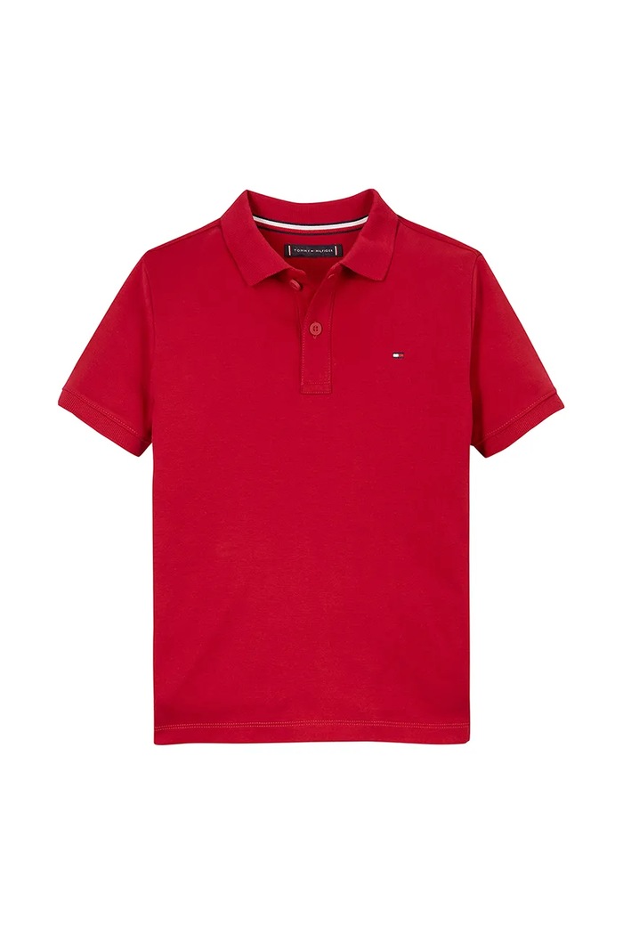 Dětská bavlněná polokošile Tommy Hilfiger KB0KB09333.128.176.PPYA červená SS25