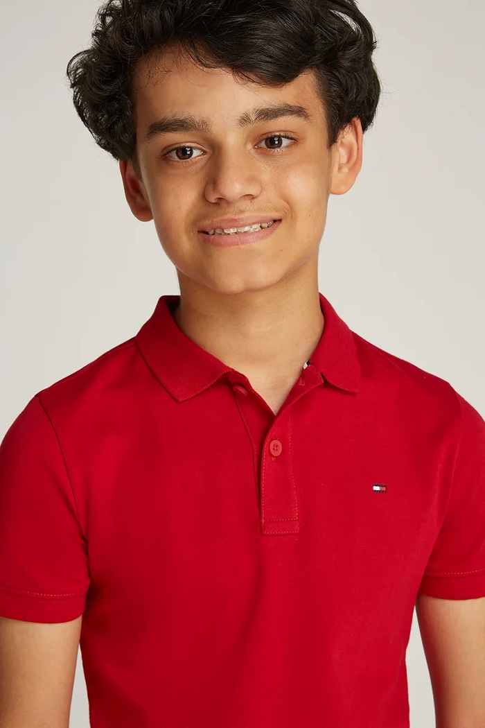 Dětská bavlněná polokošile Tommy Hilfiger KB0KB09333.128.176.PPYA červená