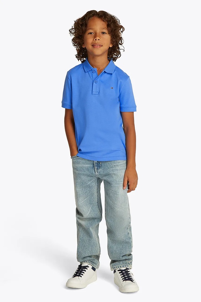 Detská bavlnená polokošeľa Tommy Hilfiger bavlna modrá KB0KB09333.128.176.PPYA