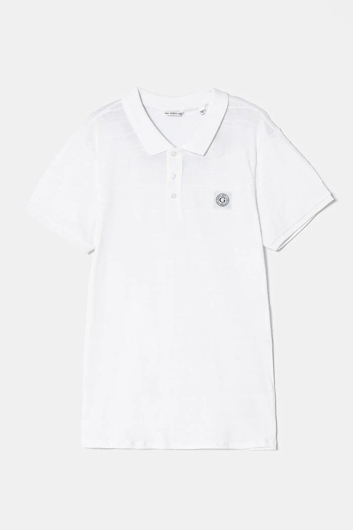 Детска памучна тениска с яка Guess L5RP02.KCM20.PPYA бял SS25