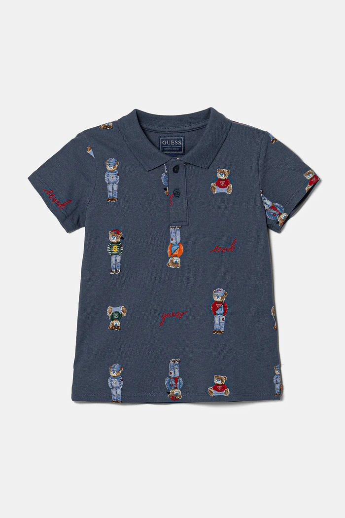 Памучна тениска с яка Guess памук тъмносин N5RP02.KBV51.PPYA