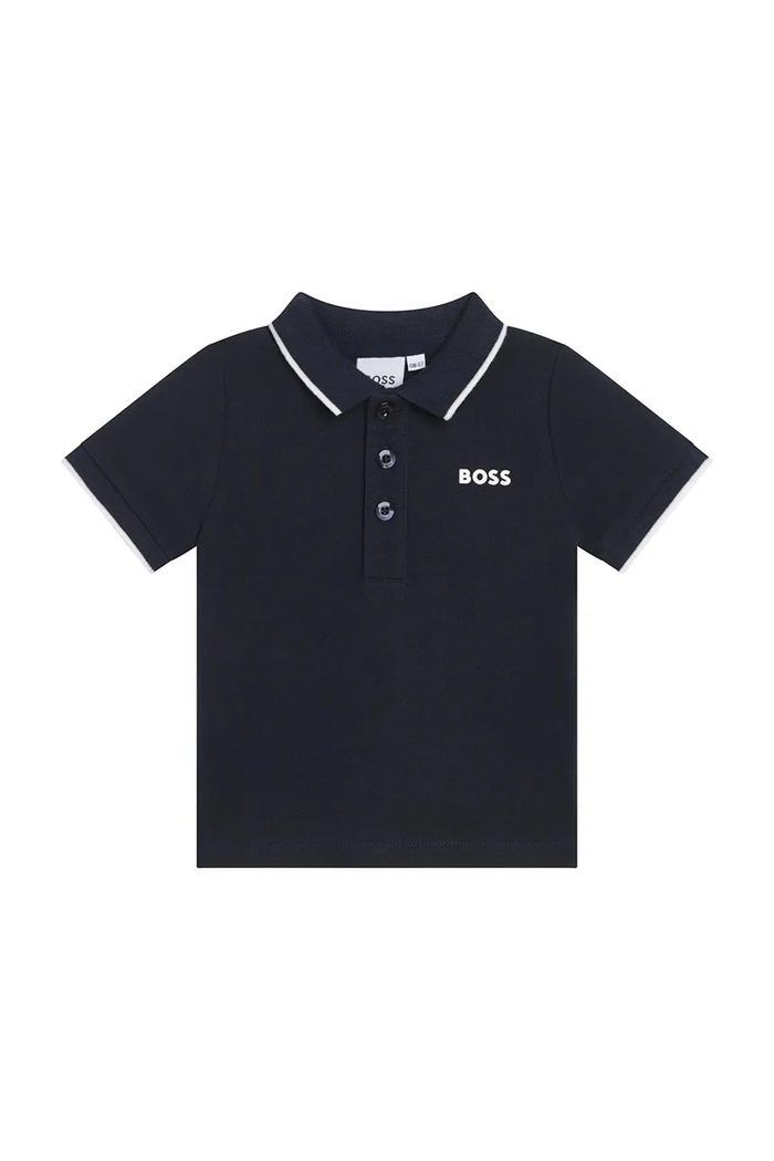Pamučna polo majica za bebe BOSS s ovratnikom mornarsko plava J05P13