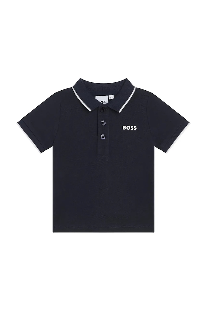 Pamučna polo majica za bebe BOSS s ovratnikom mornarsko plava J05P13