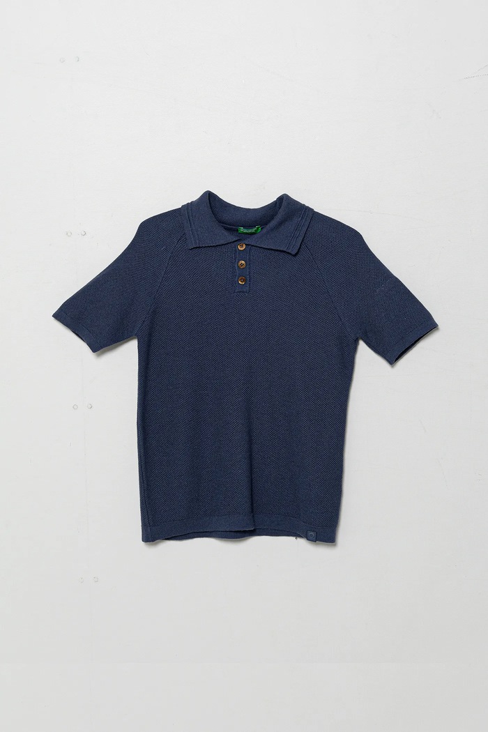 Dječja polo majica s primjesom lana United Colors of Benetton bez uzorka mornarsko plava 104NC3005.G.Seasonal