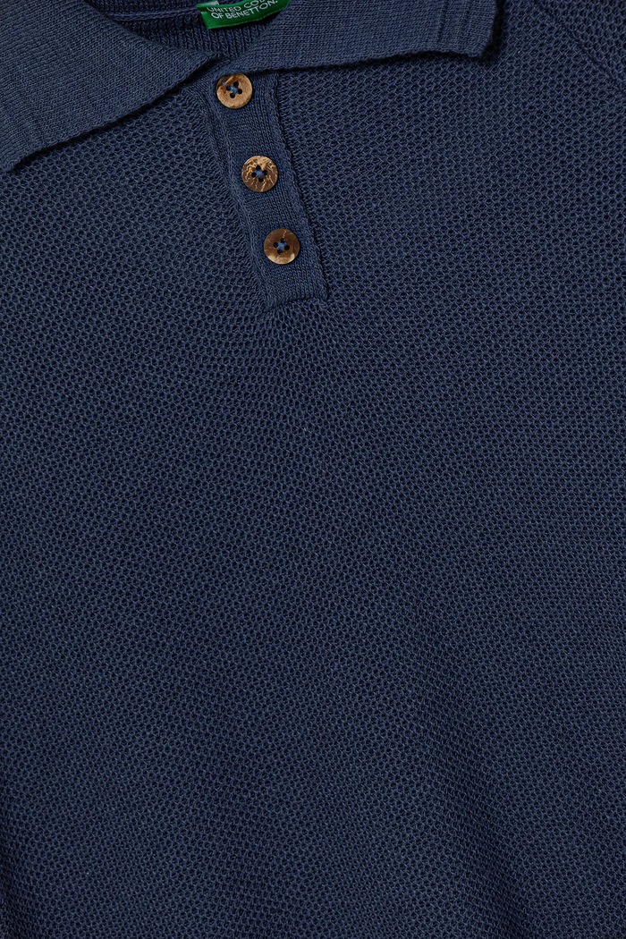 Dječaci Dječja polo majica s primjesom lana United Colors of Benetton 104NC3005.G.Seasonal mornarsko plava