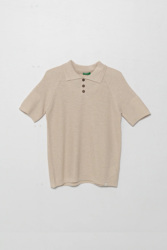 United Colors of Benetton polo z domieszką lnu dziecięce z kołnierzykiem beżowy 104NC3005.G.Seasonal