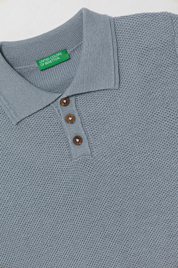 Băieți United Colors of Benetton polo din amestec de in pentru copii 104NH3001.P.Seasonal albastru
