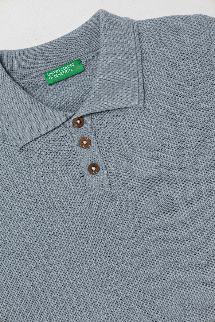 Băieți United Colors of Benetton polo din amestec de in pentru copii 104NH3001.P.Seasonal albastru