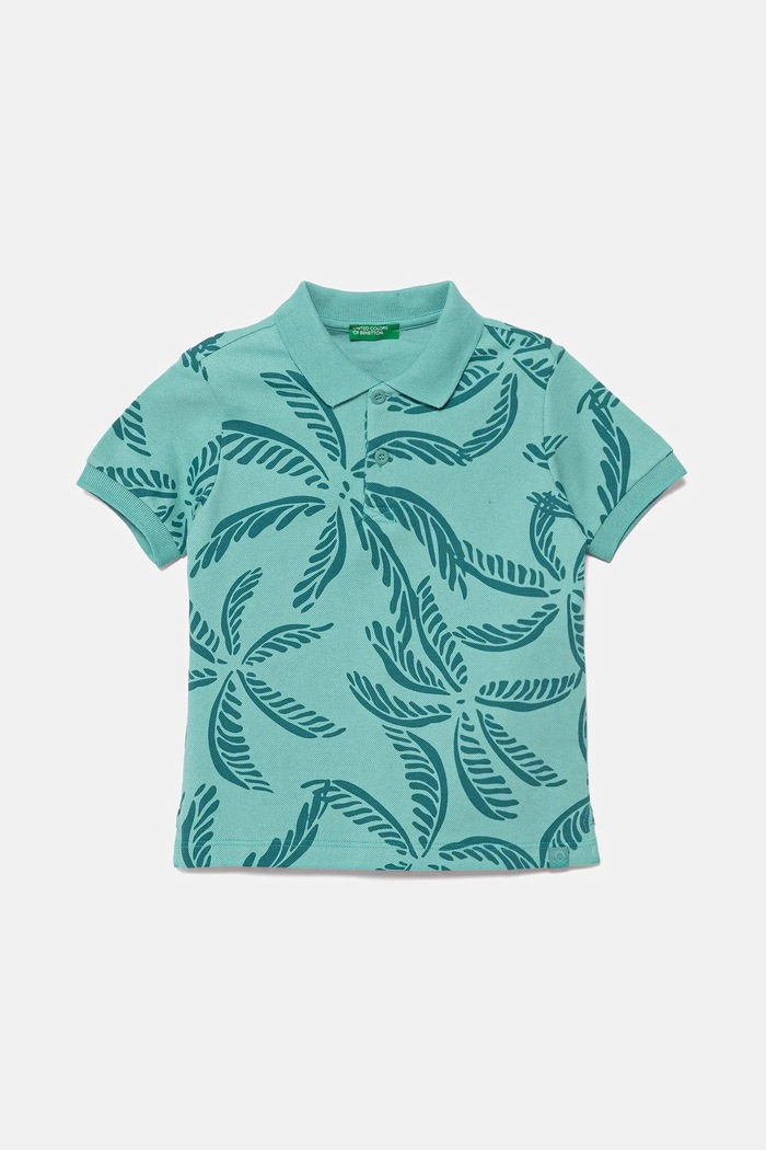 Dětská bavlněná polokošile United Colors of Benetton propínací tyrkysová 36Y4G300Y.P.Seasonal