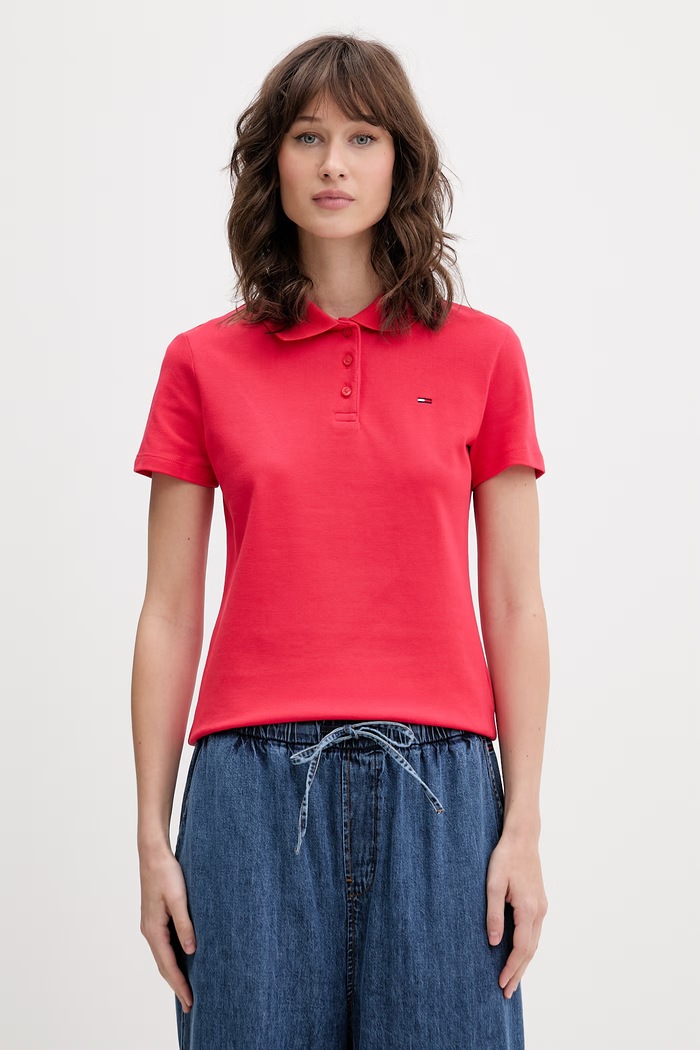Tommy Jeans polo za žene od pamuka s elastanom crvena DW0DW20160