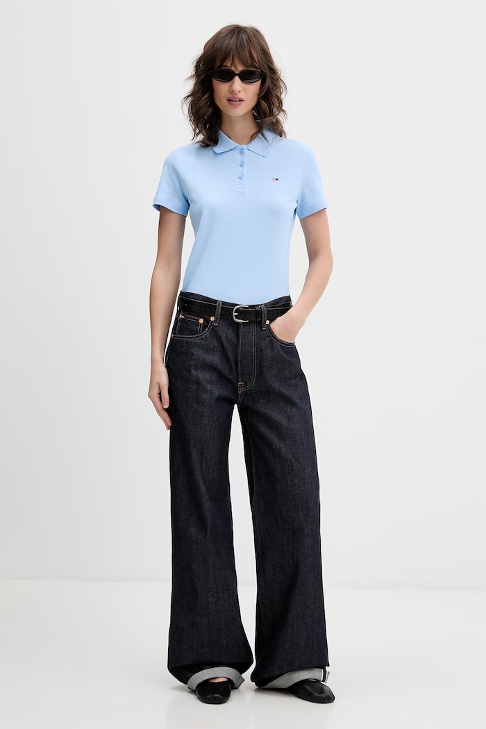 Tommy Jeans polo damskie bawełniane z elastanem DW0DW20160 niebieski SS26