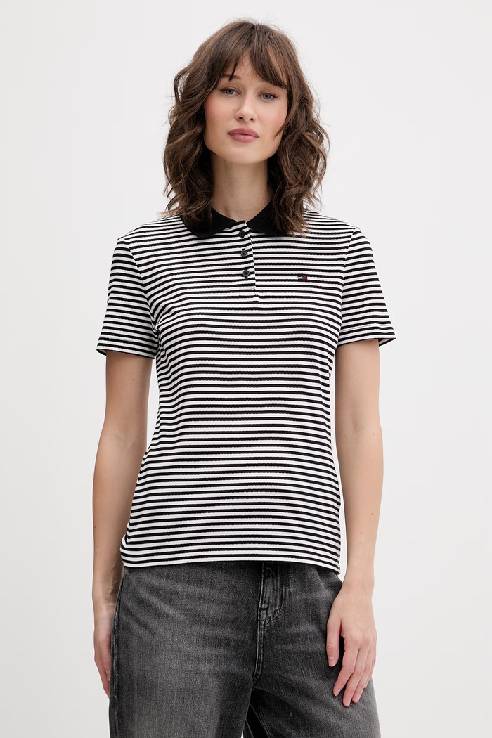 Tommy Jeans polo damskie bawełniane z elastanem czarny DW0DW20160