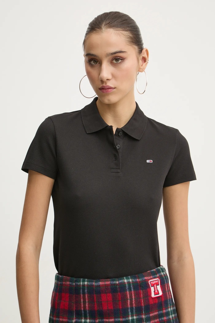 Tommy Jeans Póló női pamut elasztánnal fekete DW0DW20160