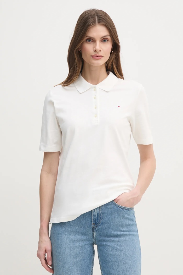 Tommy Hilfiger πόλο γυναικείο με βαμβάκι με ελαστάν λευκό WW0WW43224