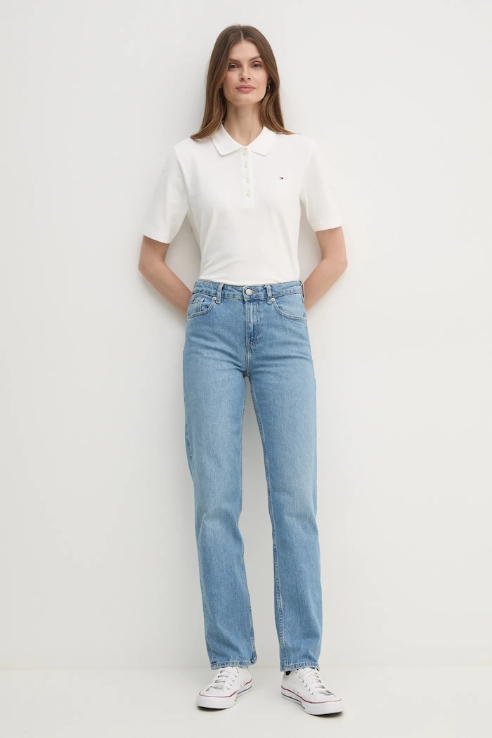 Tommy Hilfiger πόλο γυναικείο με βαμβάκι WW0WW43224 λευκό SS26