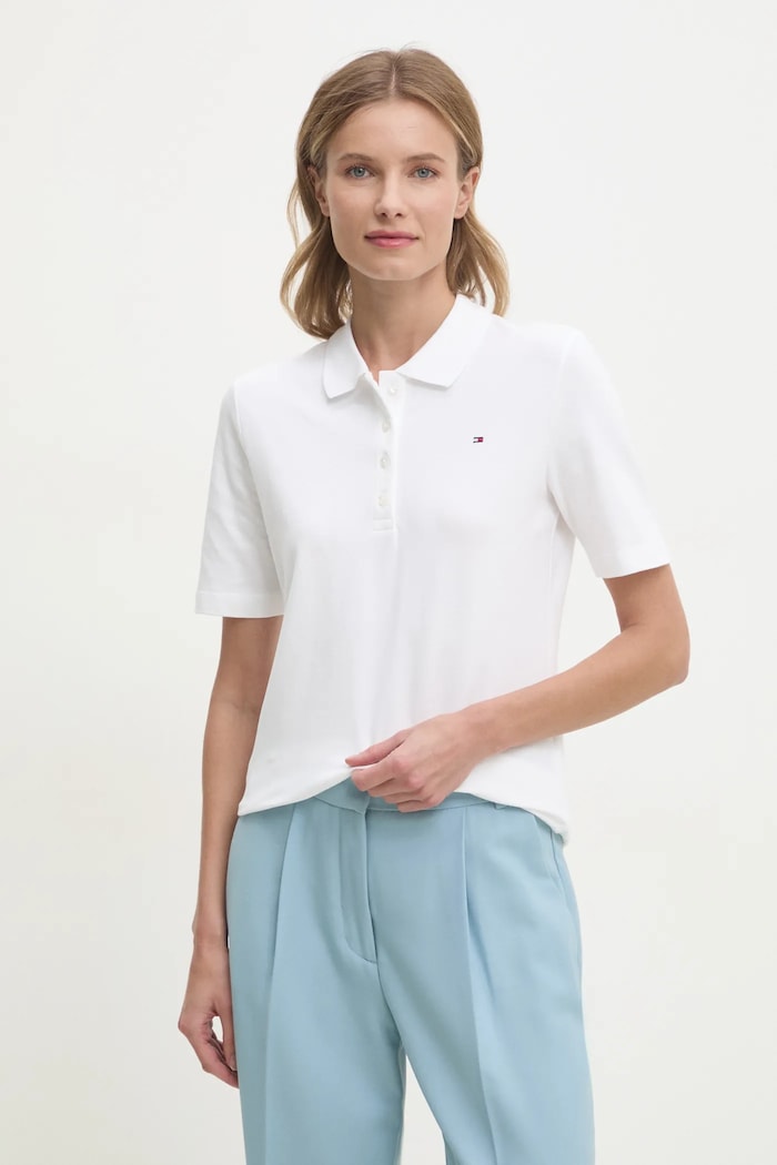 Tommy Hilfiger polo tričko dámske s bavlnou jednofarebný béžová WW0WW43224