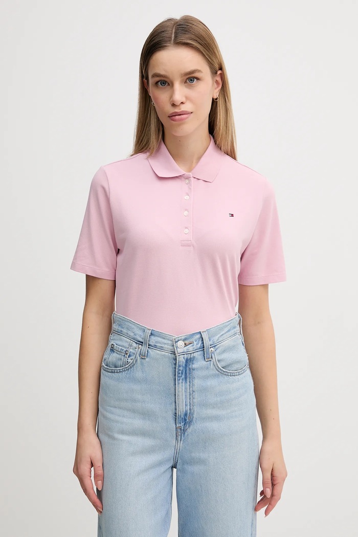 Tommy Hilfiger polo damski cu bumbac uni roz WW0WW43224