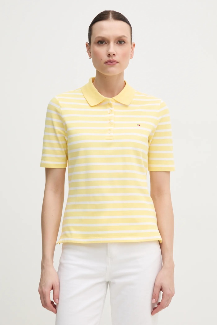 Tommy Hilfiger Polo tričko dámske s bavlnou jednofarebný žltá WW0WW43224