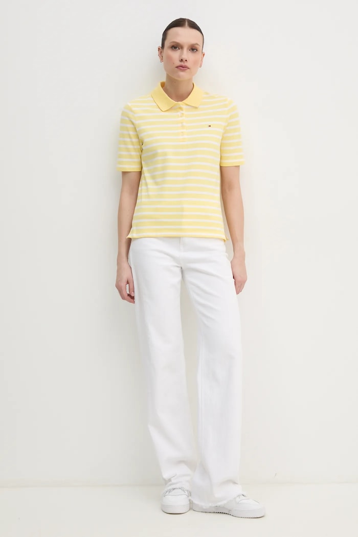 Tommy Hilfiger Polo tričko dámske s bavlnou WW0WW43224 žltá SS26