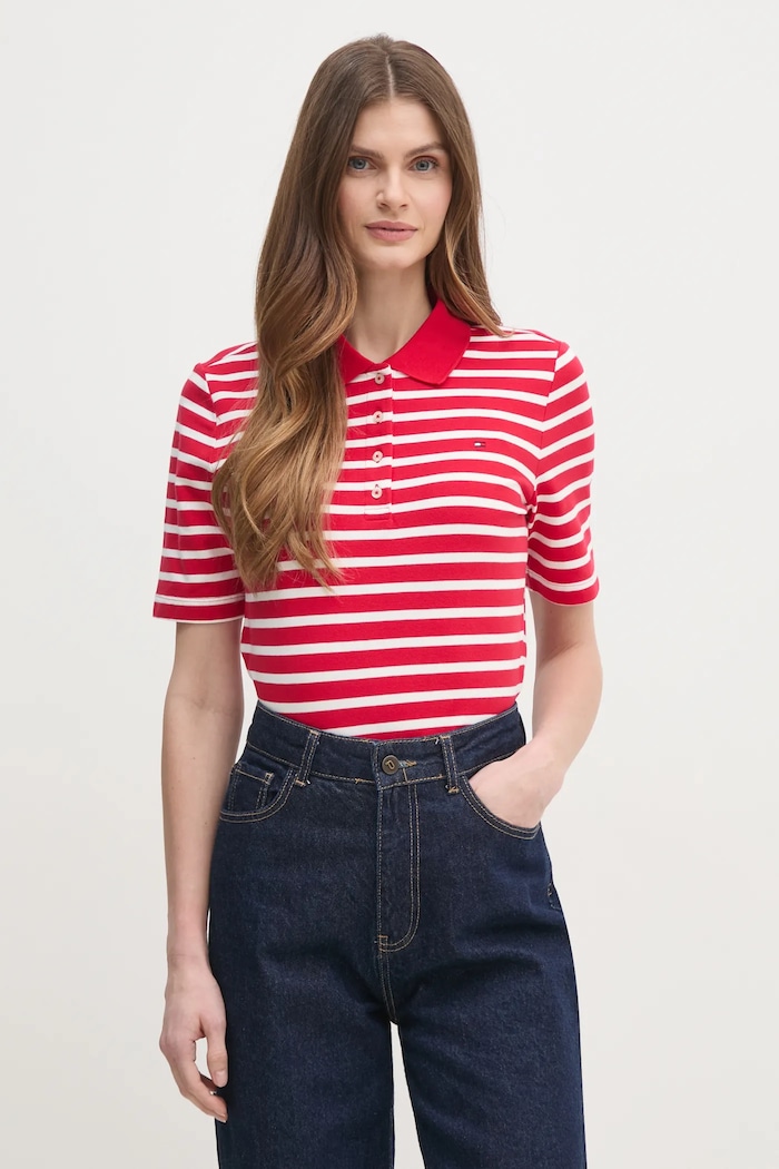 Tommy Hilfiger polo tričko dámske s bavlnou jednofarebný červená WW0WW43224
