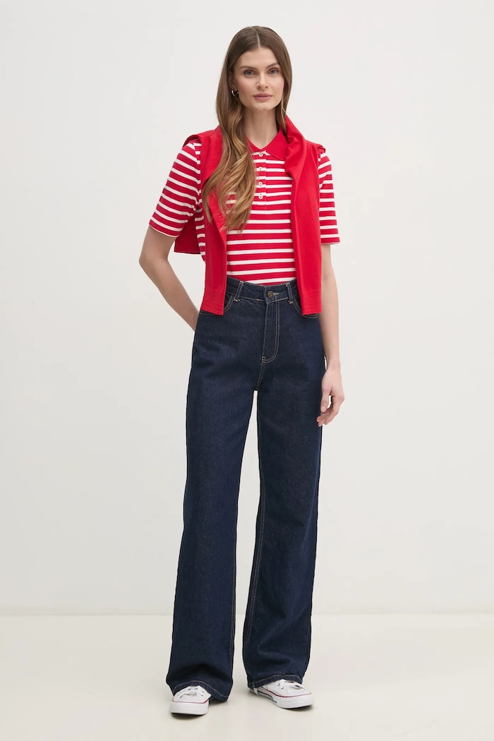 Tommy Hilfiger polo tričko dámske s bavlnou WW0WW43224 červená SS26