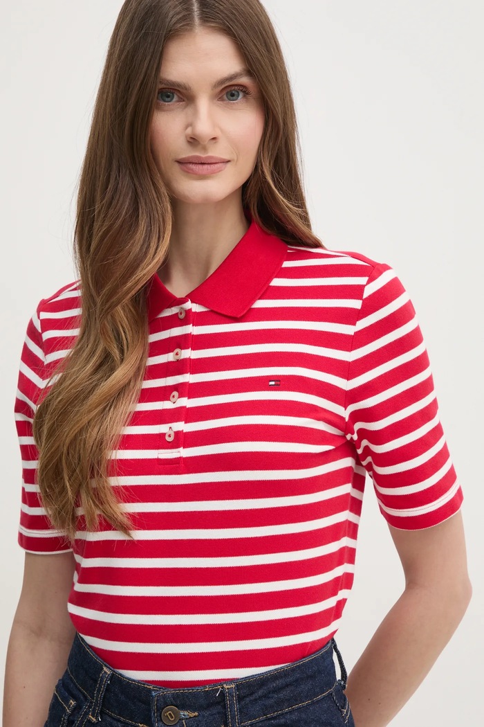 Tommy Hilfiger polo tričko dámske s bavlnou červená WW0WW43224