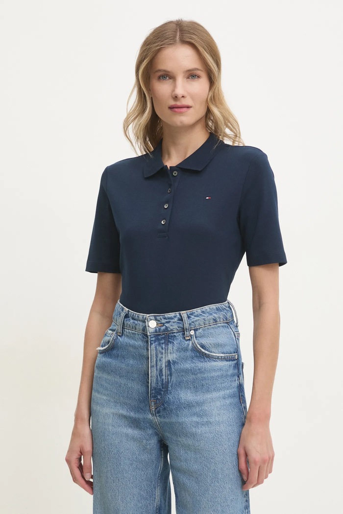 Tommy Hilfiger polo ženska s pamukom Planet friendly mornarsko plava WW0WW43224