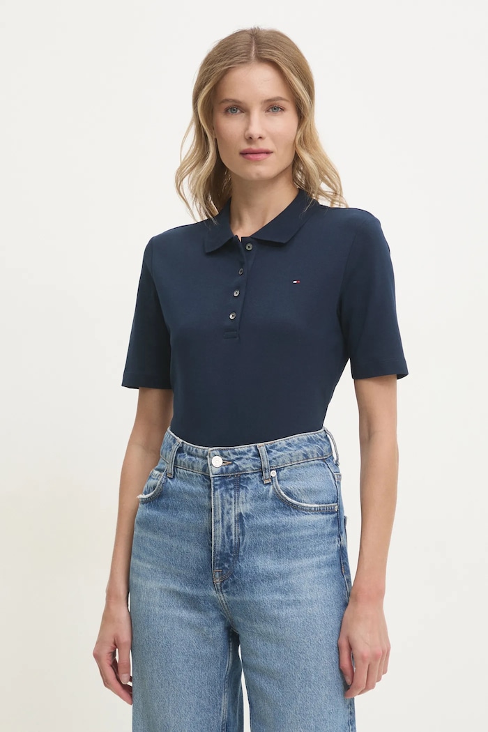 Tommy Hilfiger polo ženska s pamukom Planet friendly mornarsko plava WW0WW43224