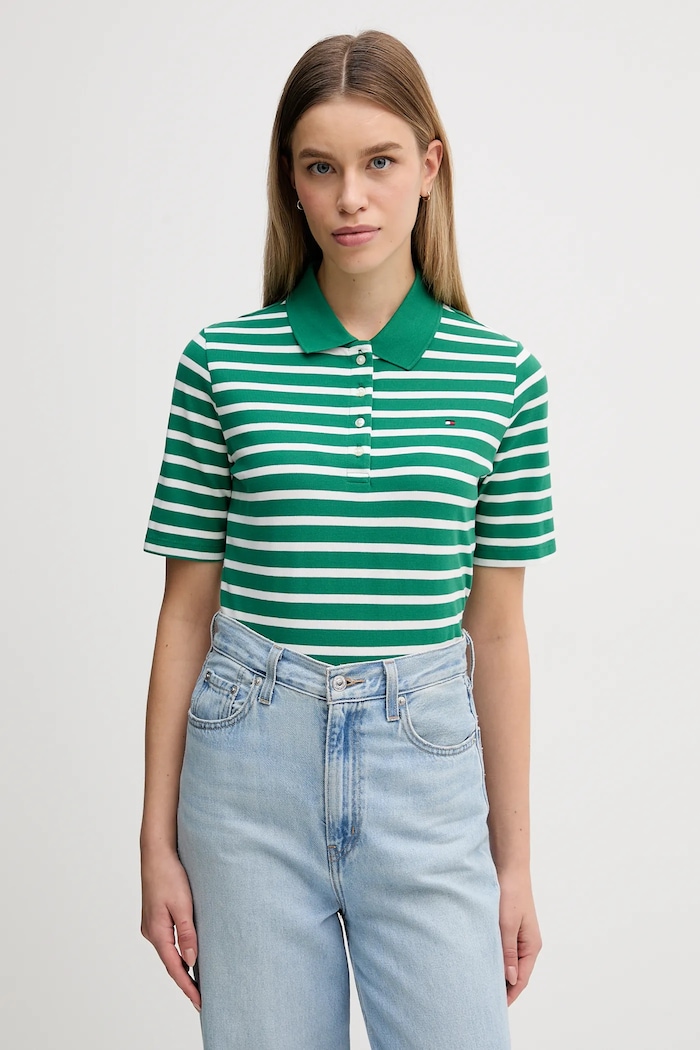Tommy Hilfiger polo damski cu bumbac verde WW0WW43224