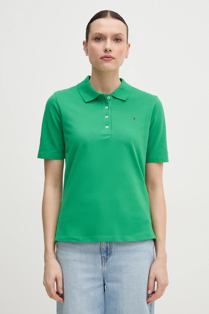 Tommy Hilfiger polo damskie z bawełną z elastanem zielony WW0WW43224