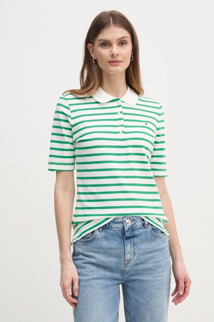 Tommy Hilfiger polo tričko dámske s bavlnou jednofarebný zelená WW0WW43224