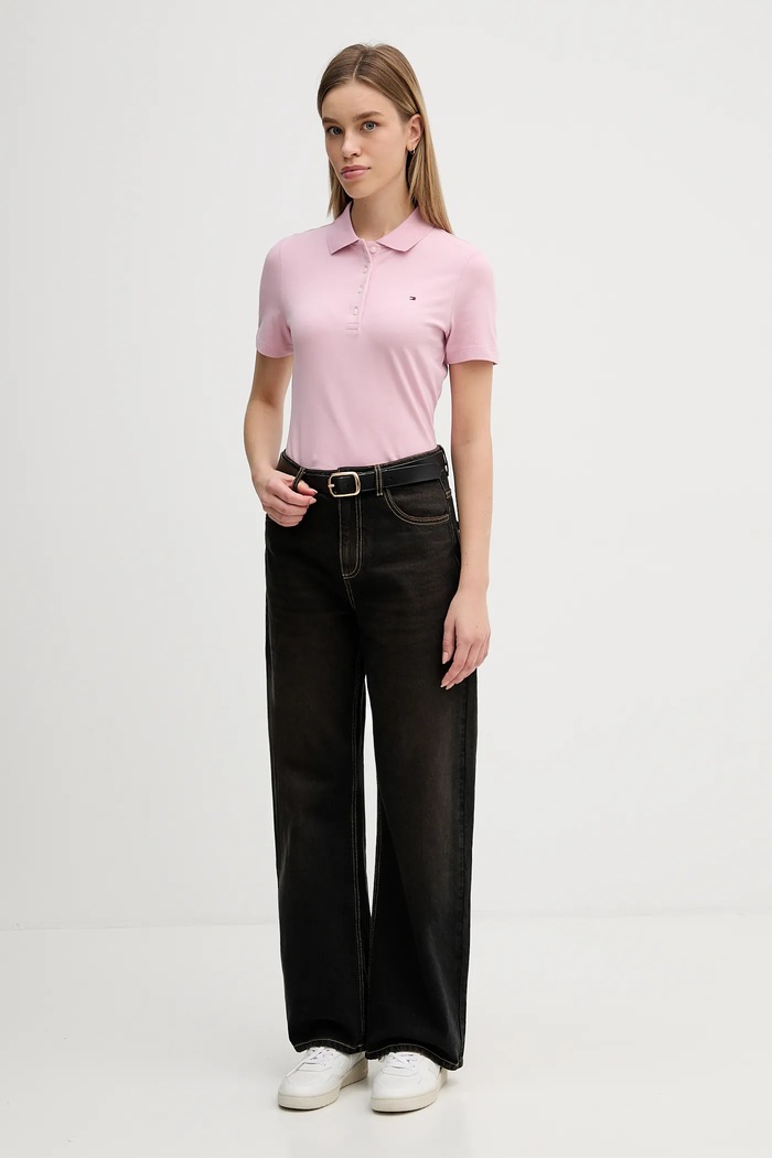 Tommy Hilfiger polo tričko dámske s bavlnou WW0WW43225 ružová SS26