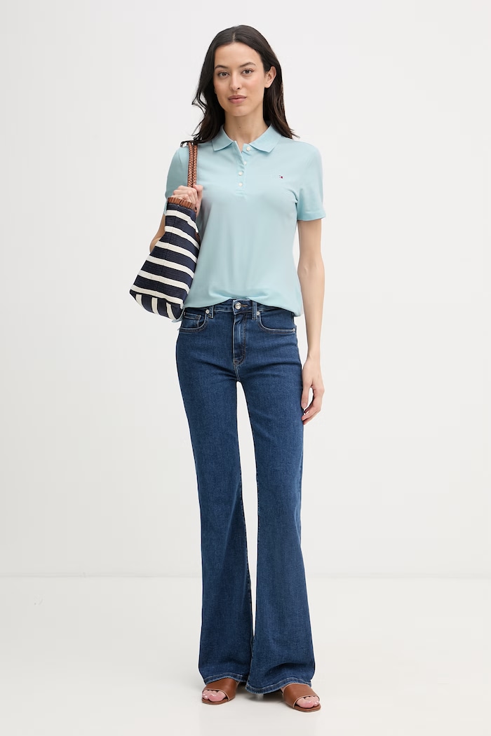 Tommy Hilfiger polo tričko dámske s bavlnou WW0WW43225 modrá SS26