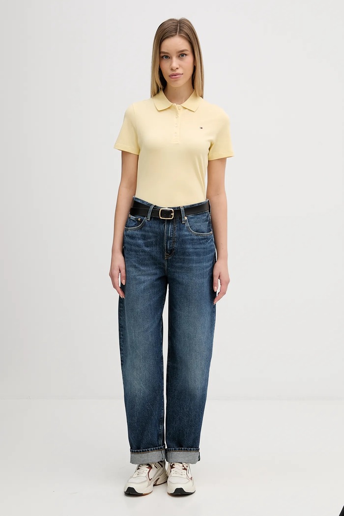 Tommy Hilfiger polo tričko dámske s bavlnou WW0WW43225 žltá SS26