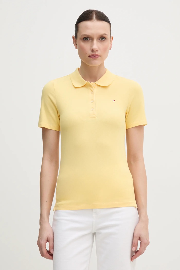 Tommy Hilfiger polo dámské s bavlnou slim žlutá WW0WW43225