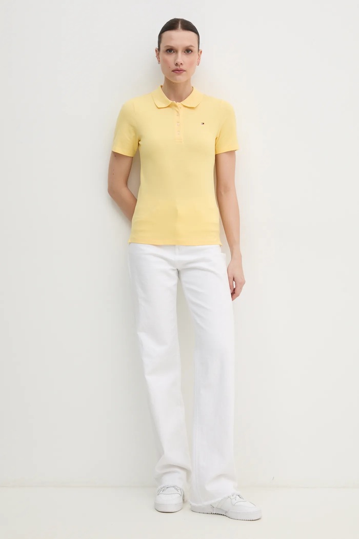 Tommy Hilfiger polo dámské s bavlnou WW0WW43225 žlutá SS26