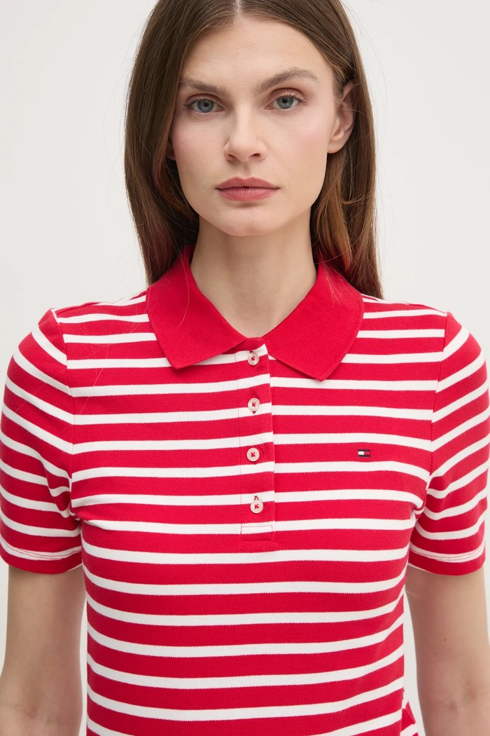 Tommy Hilfiger polo tričko dámske s bavlnou červená WW0WW43225
