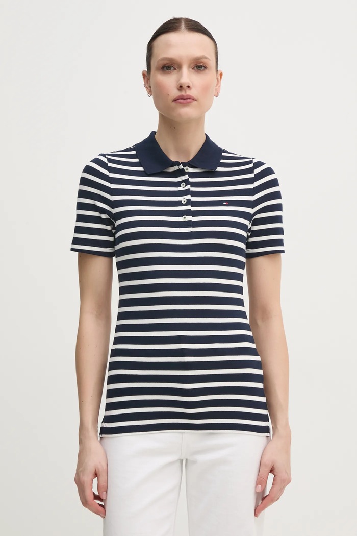Tommy Hilfiger polo tričko dámske s bavlnou slim tmavomodrá WW0WW43225