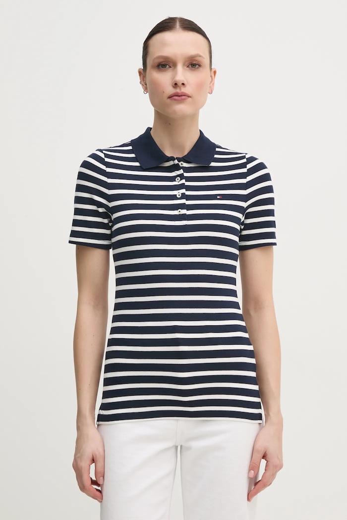 Tommy Hilfiger polo tričko dámske s bavlnou slim tmavomodrá WW0WW43225