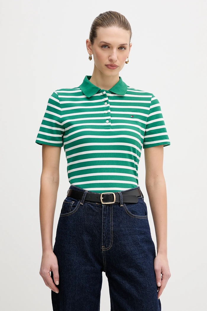 Tommy Hilfiger polo femeiesc cu bumbac verde WW0WW43225