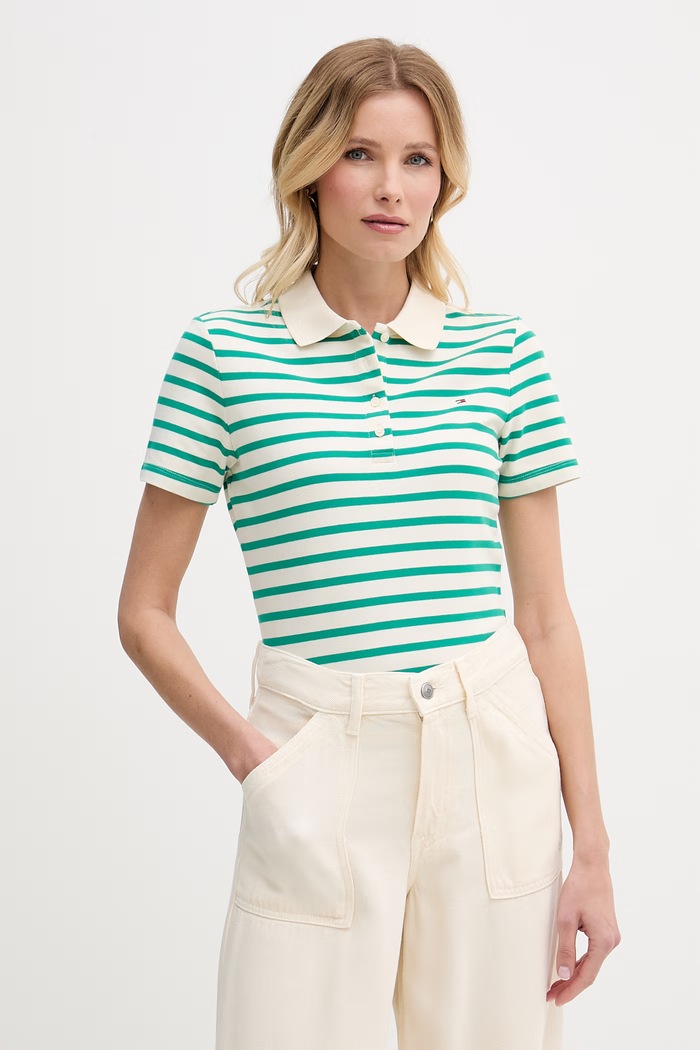 Tommy Hilfiger dámske polo tričko s bavlnou zelená WW0WW43225