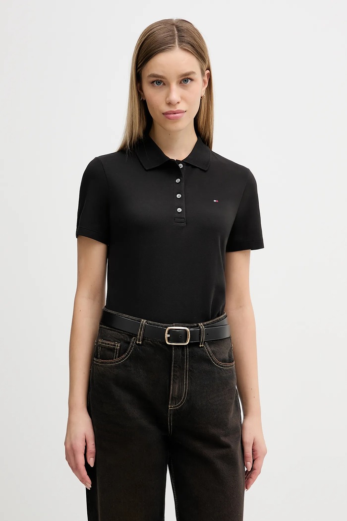 Tommy Hilfiger polo tričko dámske s bavlnou čierna WW0WW43225
