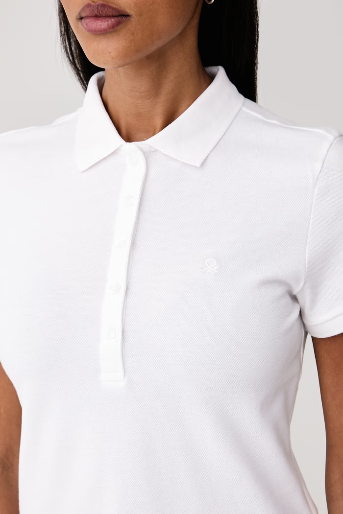 Oblačila United Colors of Benetton Polo majica ženska bombažna z elastanom 3TQJD300W bela