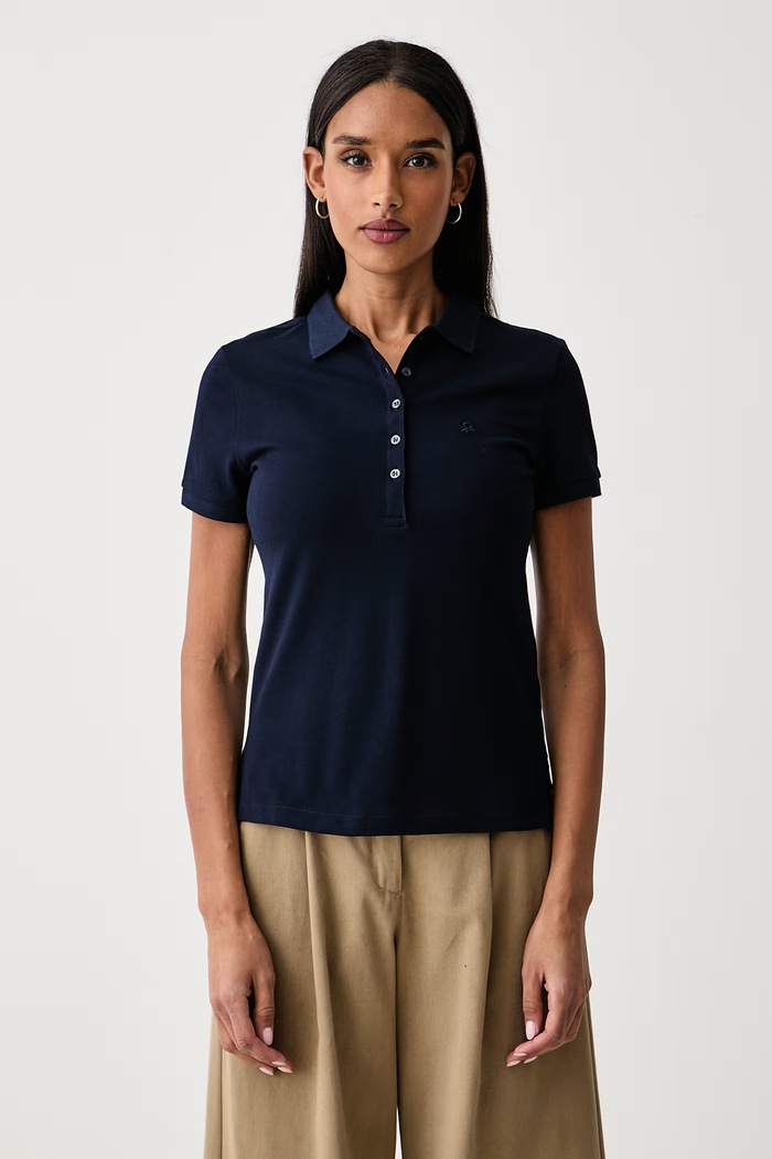 United Colors of Benetton Polo majica ženska bombažna z elastanom 3TQJD300W mornarsko modra SS25