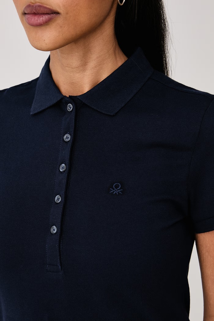 Polo majica ženska bombažna z elastanom United Colors of Benetton 3TQJD300W mornarsko modra