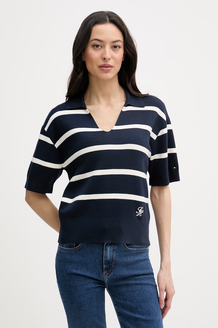 Tommy Hilfiger úpletové polo tričko dámske bavlnené tmavomodrá WW0WW45400